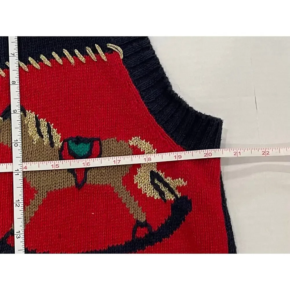 Lauren Gayle Navy, Red, Christmas Patchwork Sweater Vest, Nutcracker, Holly, M